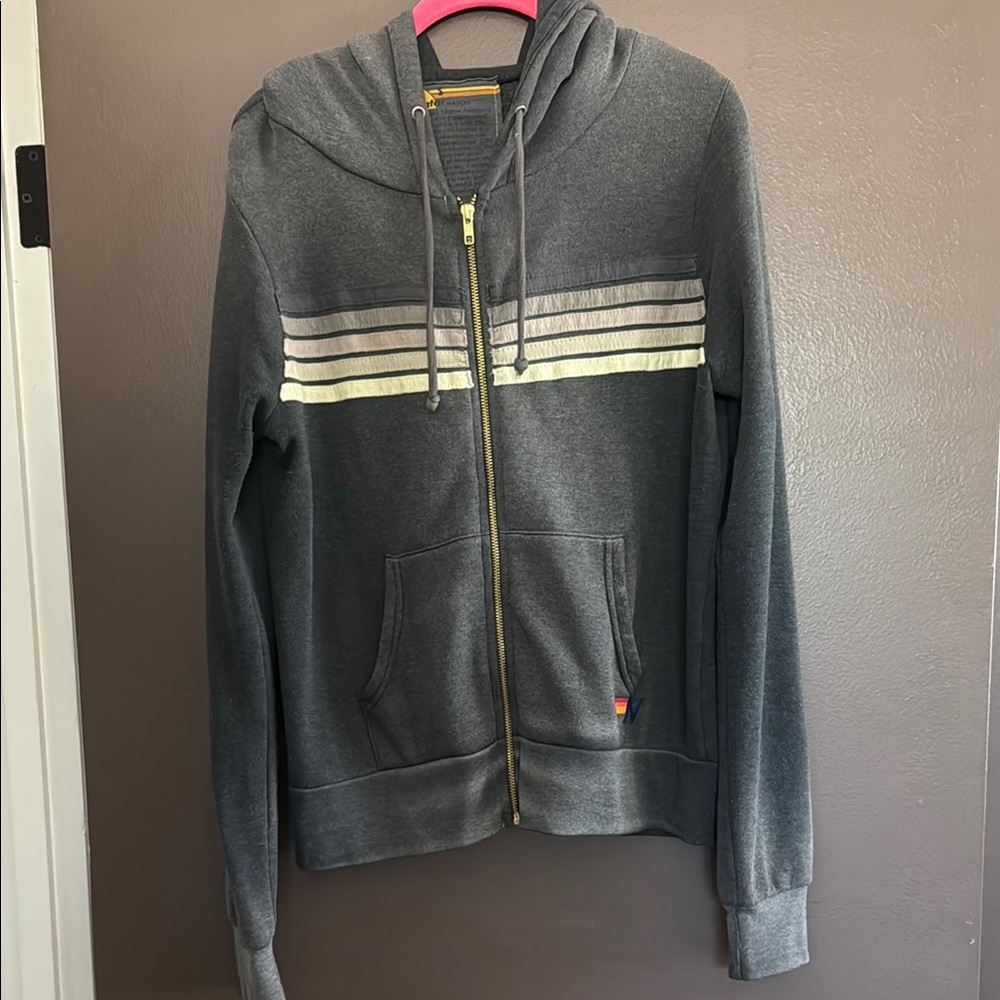 Aviator nation fade zip black/grey Hoodie with 5 stripes size small - Picture 2 of 8